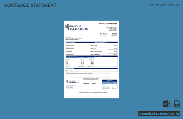 Mauritius Banque Patronus Limitée Hypothekenabrechnung Word- und PDF-Beispielvorschau